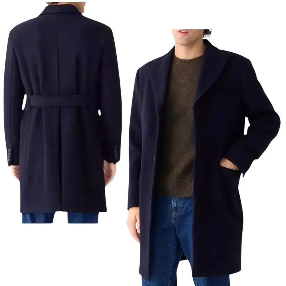 J Crew Coat Mens XXL Long Navy Wool Ludlow Topcoat‎ Heavyweight Peak Lapel BS472